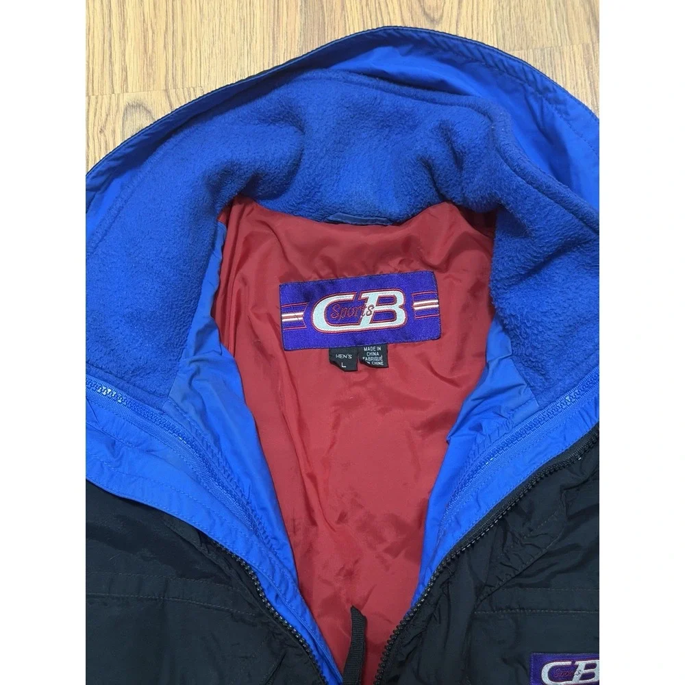 CB Sports Ski Jacket Mens Large Black Blue Zip Out Fleece Liner